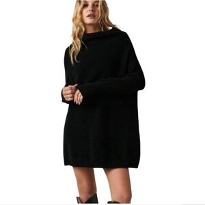 🌟Free People Ottoman Slouchy Tunic Mock Neck Sweater In Black S